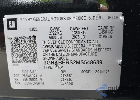 2021 Chevrolet Blazer Fwd Rs z USA, uszkodzony, nr VIN 3GNKBERS2MS548639